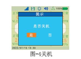 便攜式六合一氣體檢測儀關機提示